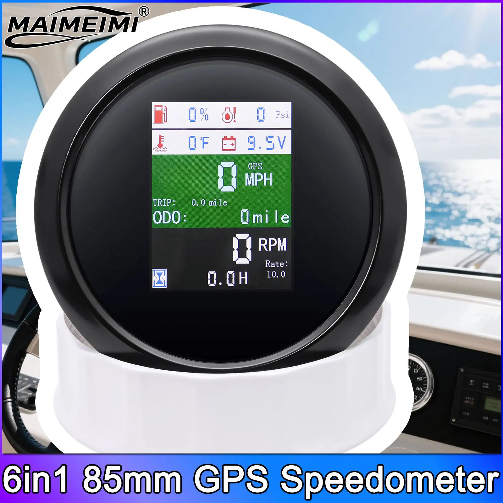 

6 in 1 85mm GPS Speedometer Car Tachometer Fuel Level Water Temp Oil Pressure 10Bar Multi-functional Digital Gauge with Alarm