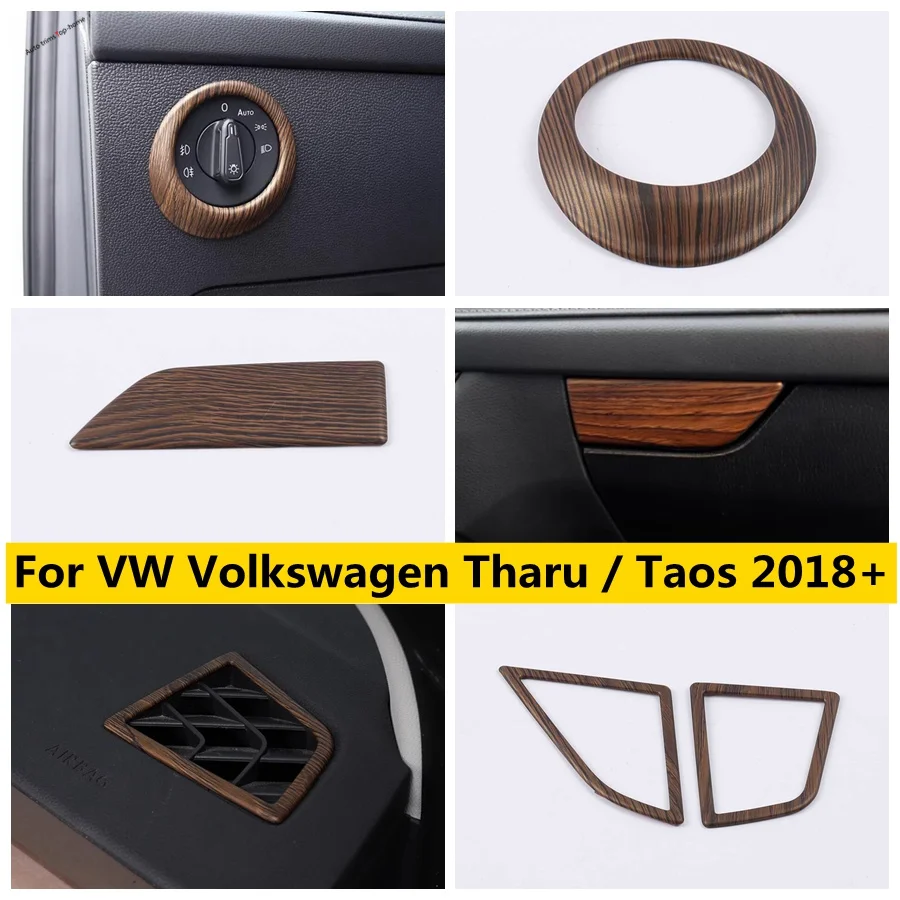 Head Lights Lamps / Glove Storage Box Handle Sequins / Air Condition Vent Cover Trim For VW Volkswagen Tharu / Taos 2018 - 2023