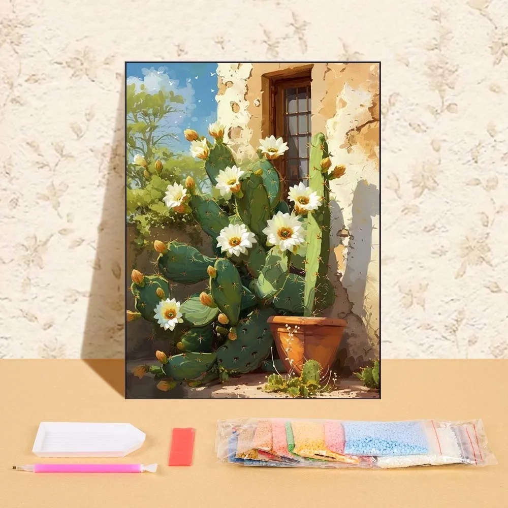 

Full Round Drill Diamond Art Painting Kits For Beginners,cactus Flowers Diamond Mosaic Making Craft For Home Decor Handmade Gift