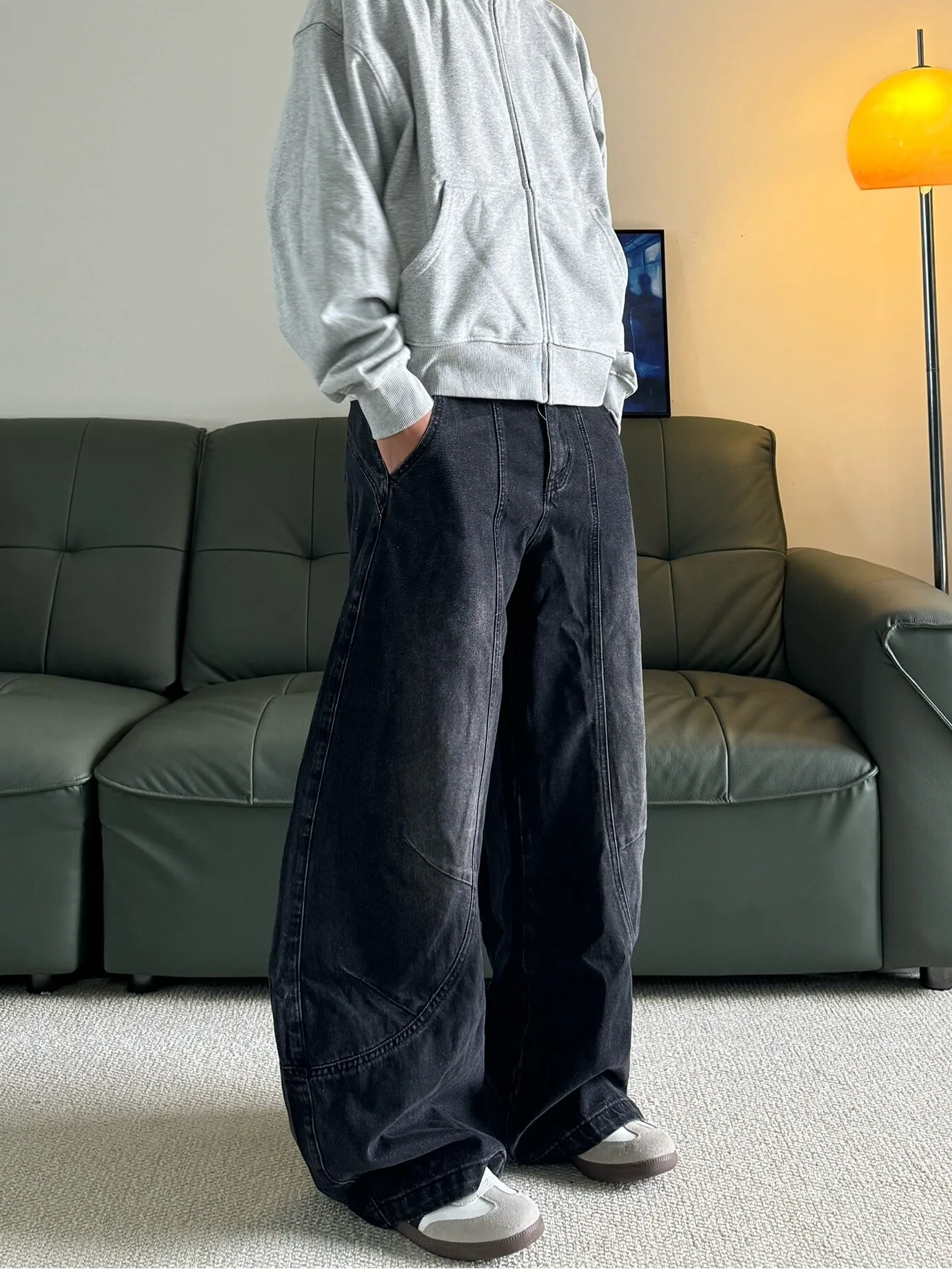 

Cleanfit American High Street Vintage Ripped White Splicing Deconstructed Bla Knife Jeans Men Loose Wide Leg Casual Jeans