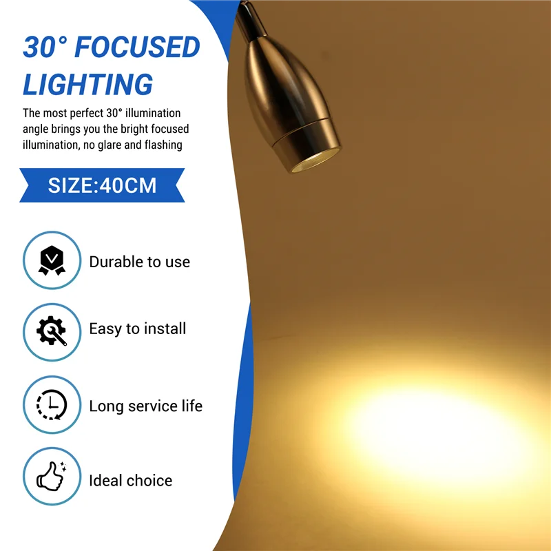 

AD23-Dimmable Reading Lamp, Bed Lights With Plug Wired For Bedroom Bedside, Flexible Gooseneck Book Light, Wall Mounted Read Lig