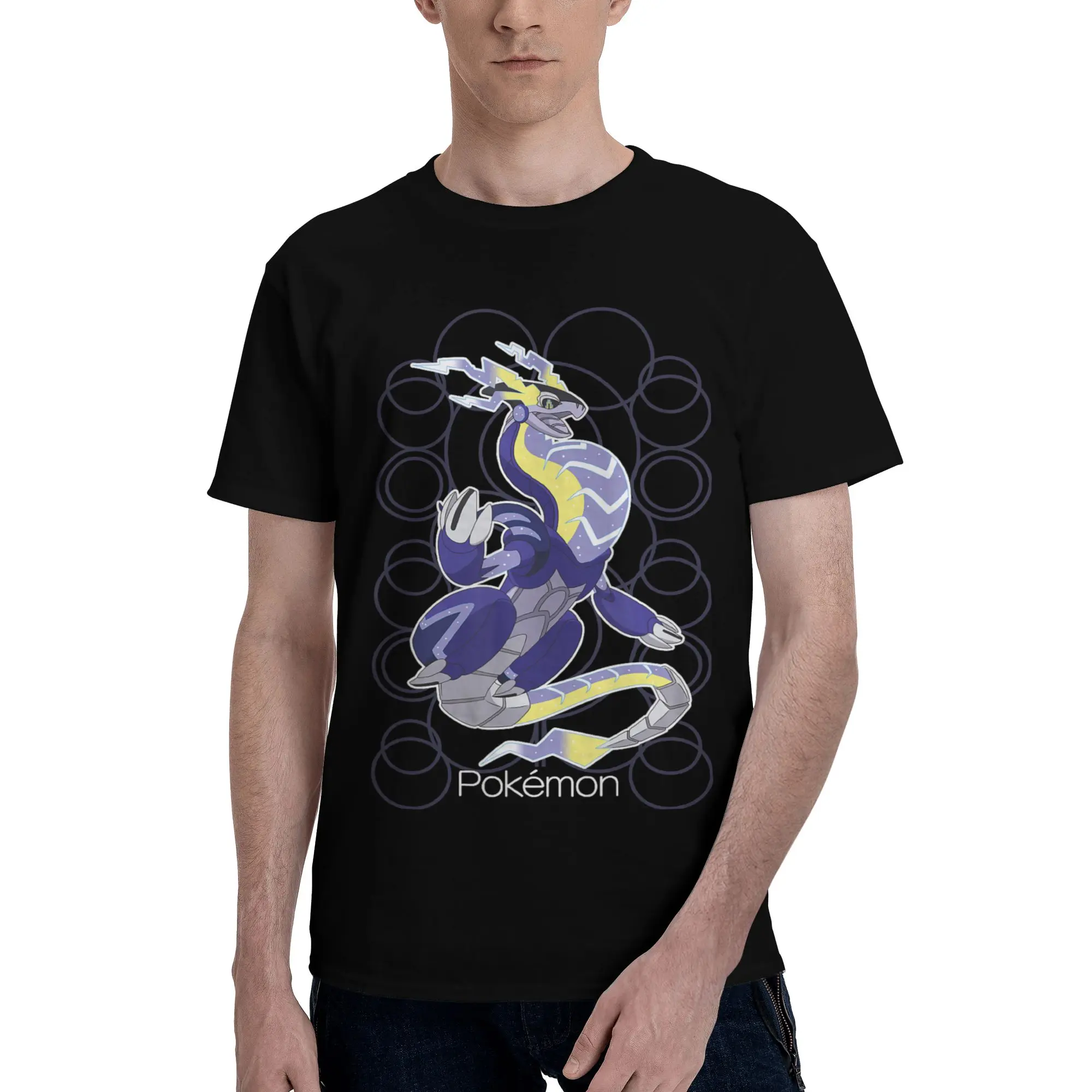 Мужская футболка Bandai Pokemon Miraidon Legendary Paradox Circle Portrait, потрясающая футболка с короткими рукавами, хлопковая футболка fugees