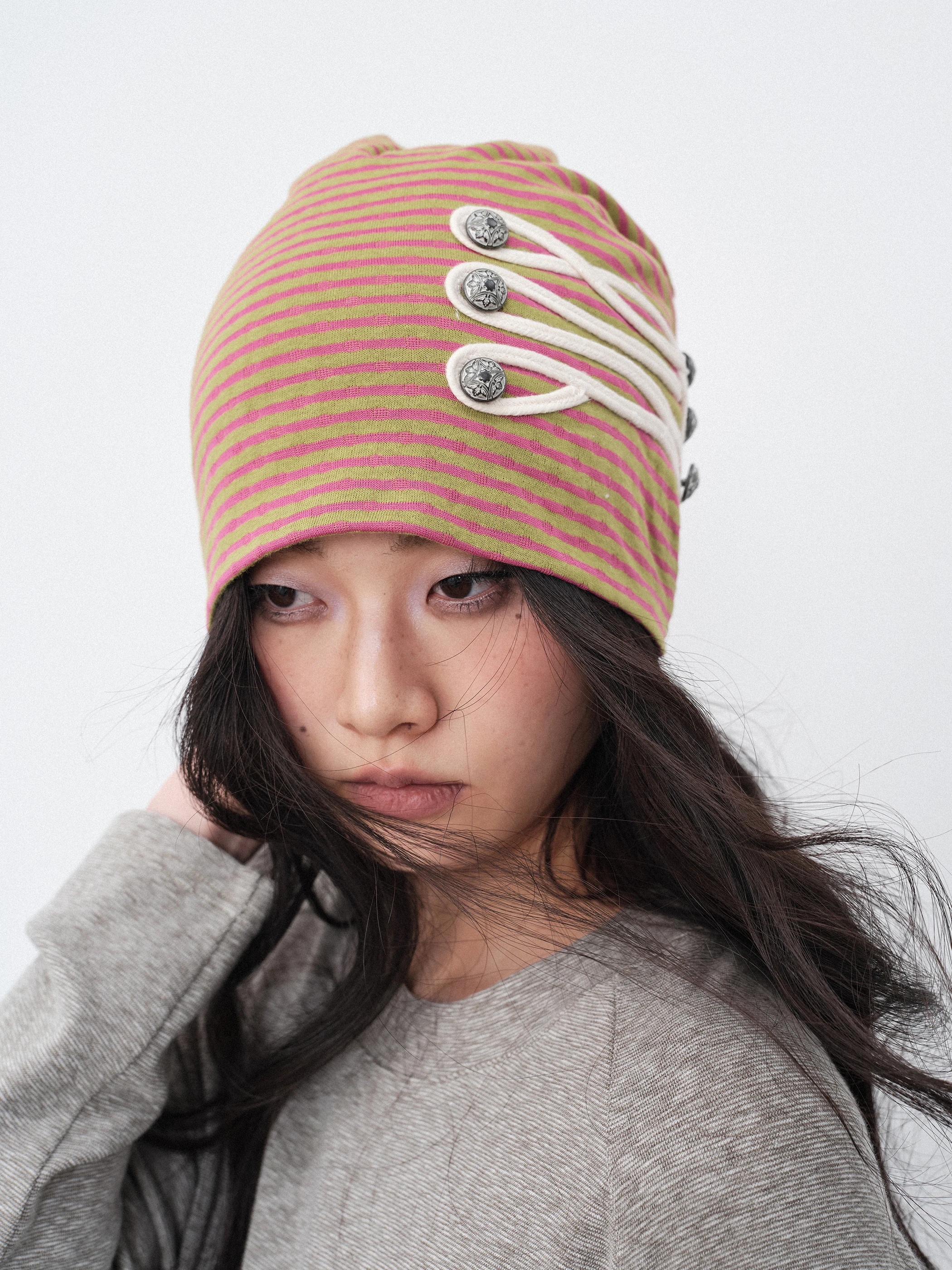 オリジナル-thelight2026ss-レディース-ストライプ-コールドキャップ-オレンジ-レトロ-タッセルハット-春夏新作-折りたたみ式-オールシーズン-コットン