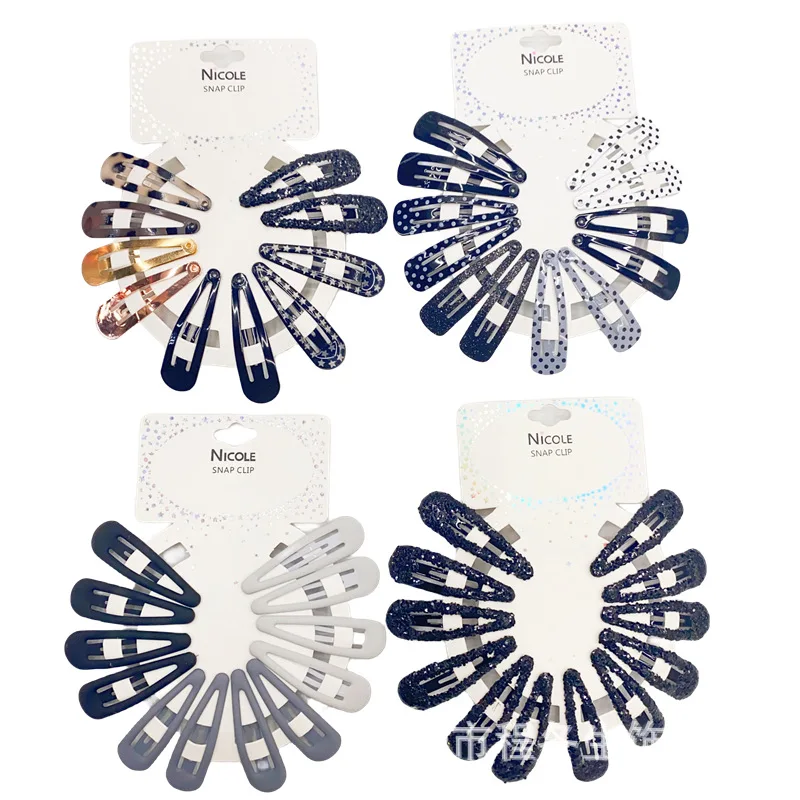 

Black Hair Clips Set, Duckbill Glitter Printed Hair Clips, Round Card Packaging Hair Accessories for Women