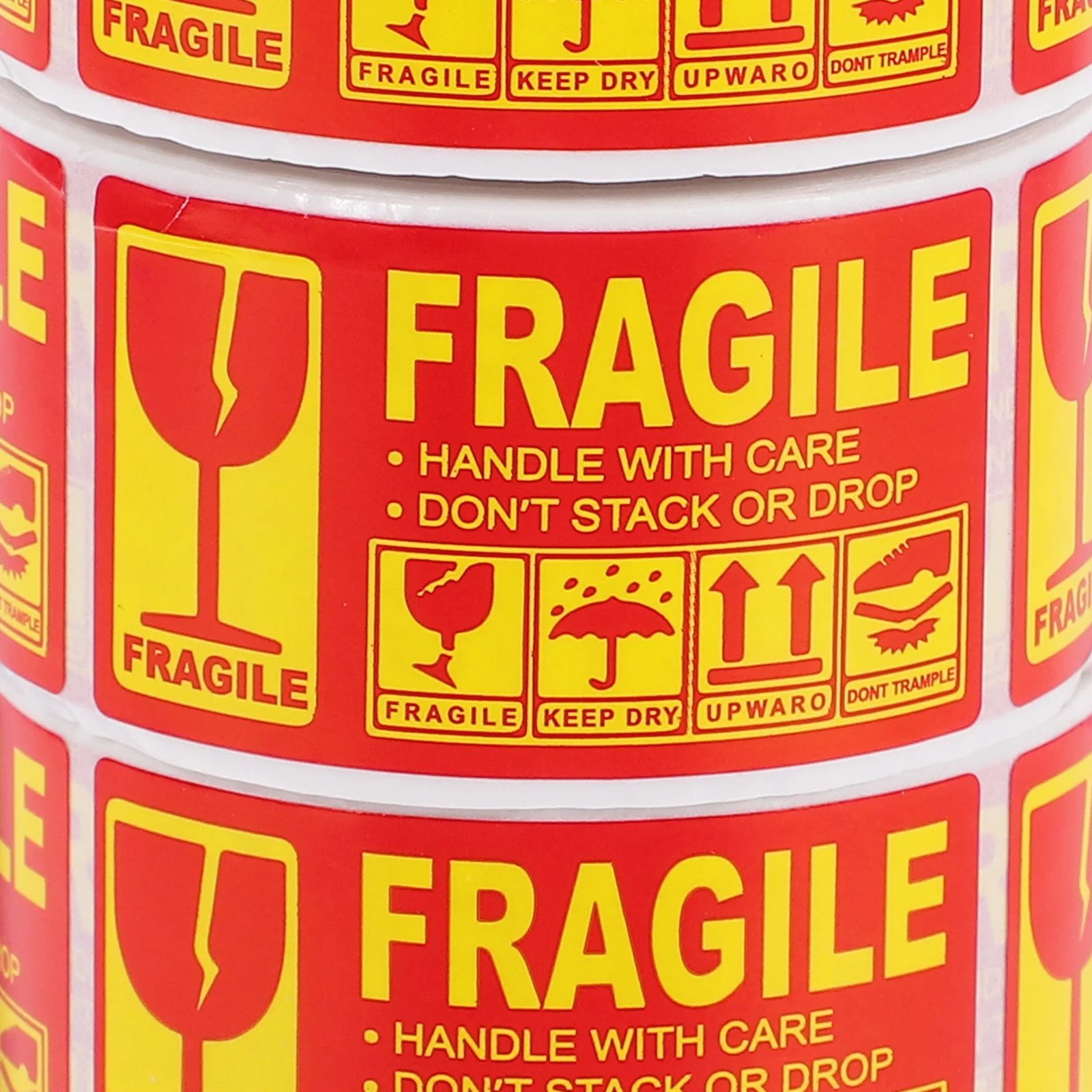 3 لفات من الملصقات الهشة ملصقات تحذيرية باللغة الإنجليزية للشحن والتخزين المتحرك وملصقات التعبئة المتينة الواجهة مع مقبض #3