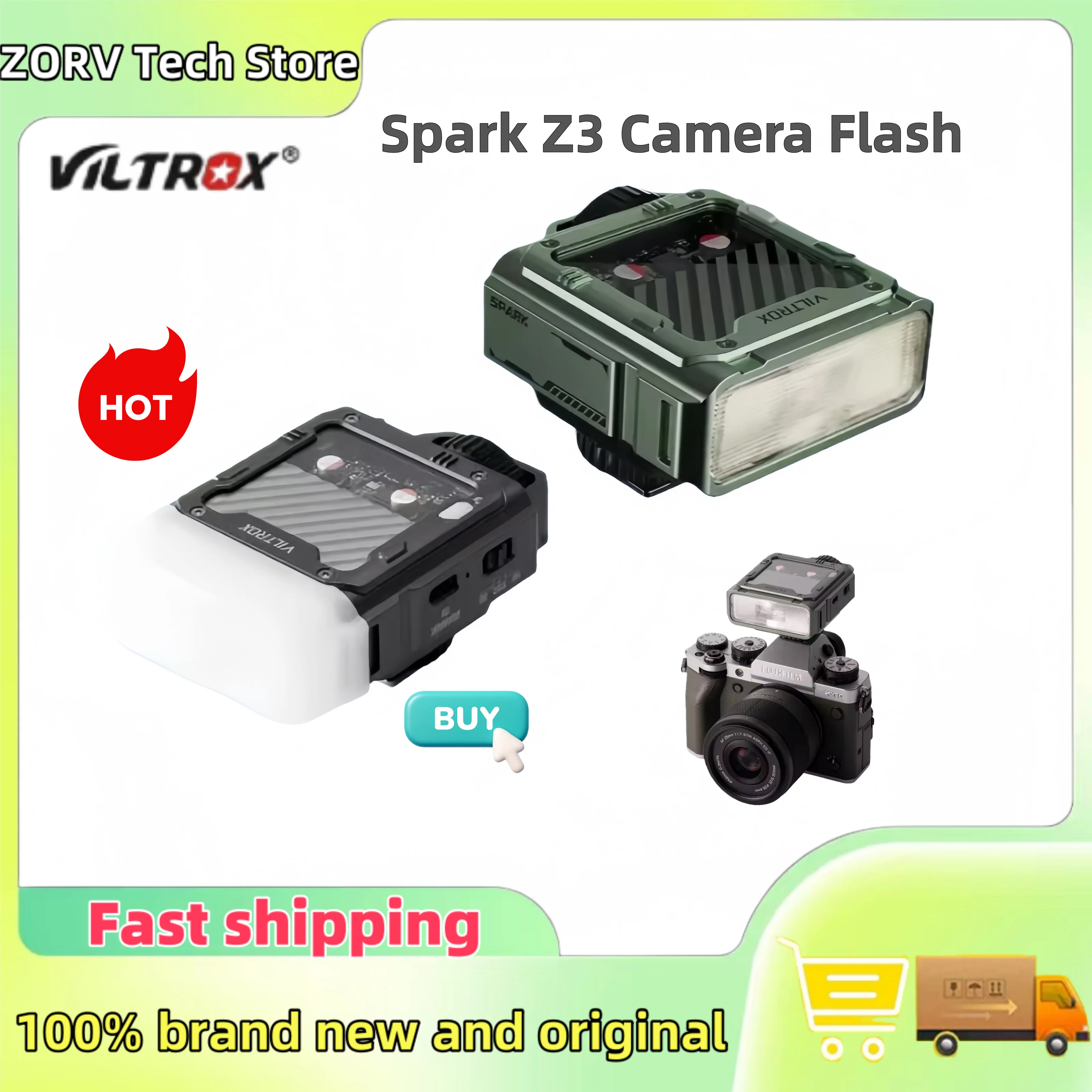 VILTROX Spark Z3 Cámara Flash Speedlite Universal TTL GN16 6500K para Sony Canon Nikon Fujifilm DSLR