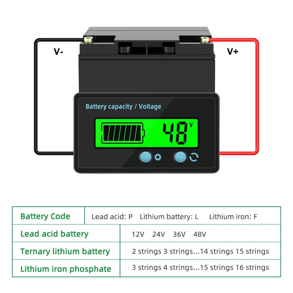 Display 12V 24V 36V 48VLCD Lithium Lead Acid Battery Capacity Indicator Digital Voltmeter Tester