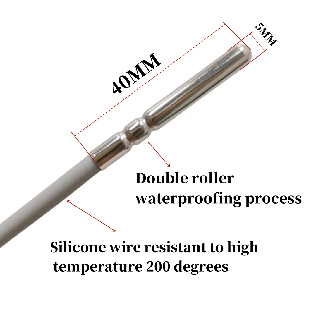 NTC 10K 5x40mm Double track roller waterproof temperature probe Silicone wire Temperature resistance 200 degrees B3950 1% 1M