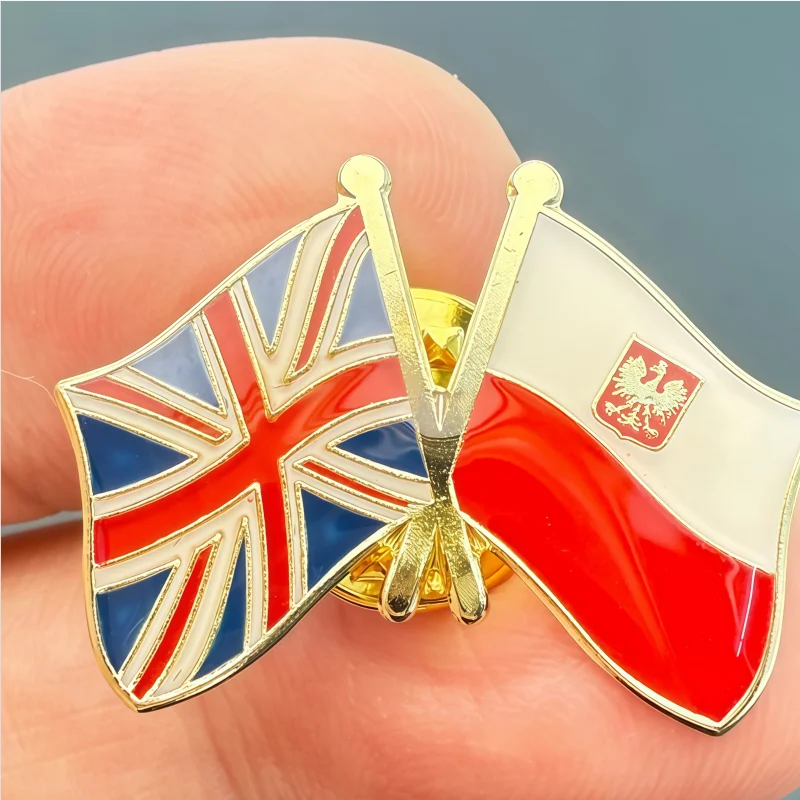 Uk & Poland Flag Metal Soft Enamel Lapel Badge Pins Brooches