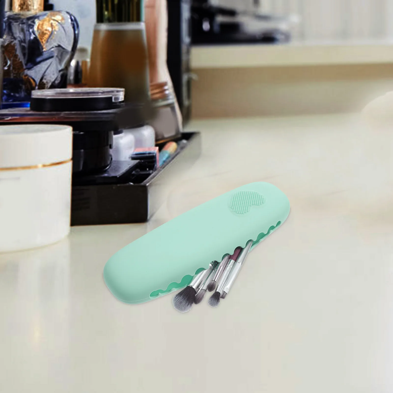 

Makeup Brush Bag Travel Silica Gel Holder Portable Cosmetics Travel Makeup Brush Bag Green Small Lightweight Compact