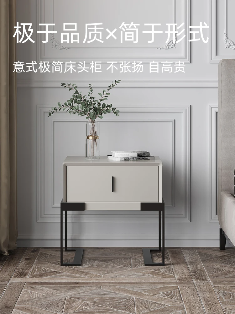 The product can be customized.Bedside table, gray lacquered cabinet, single drawer cabinet, modern simple wrought iron foot