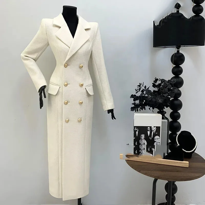 

Autumn Winter Fashion High-Quality Women's Woolen Coat Temperament Double Breasted Solid Color Women's Woolen Coat JJ1128