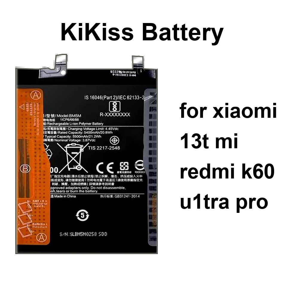 

Аккумулятор мобильного телефона с надежным питанием BM5S BM5M BM5L 5000-5500 мАч для Xiaomi 13T MI Redmi K60 U1tra Pro
