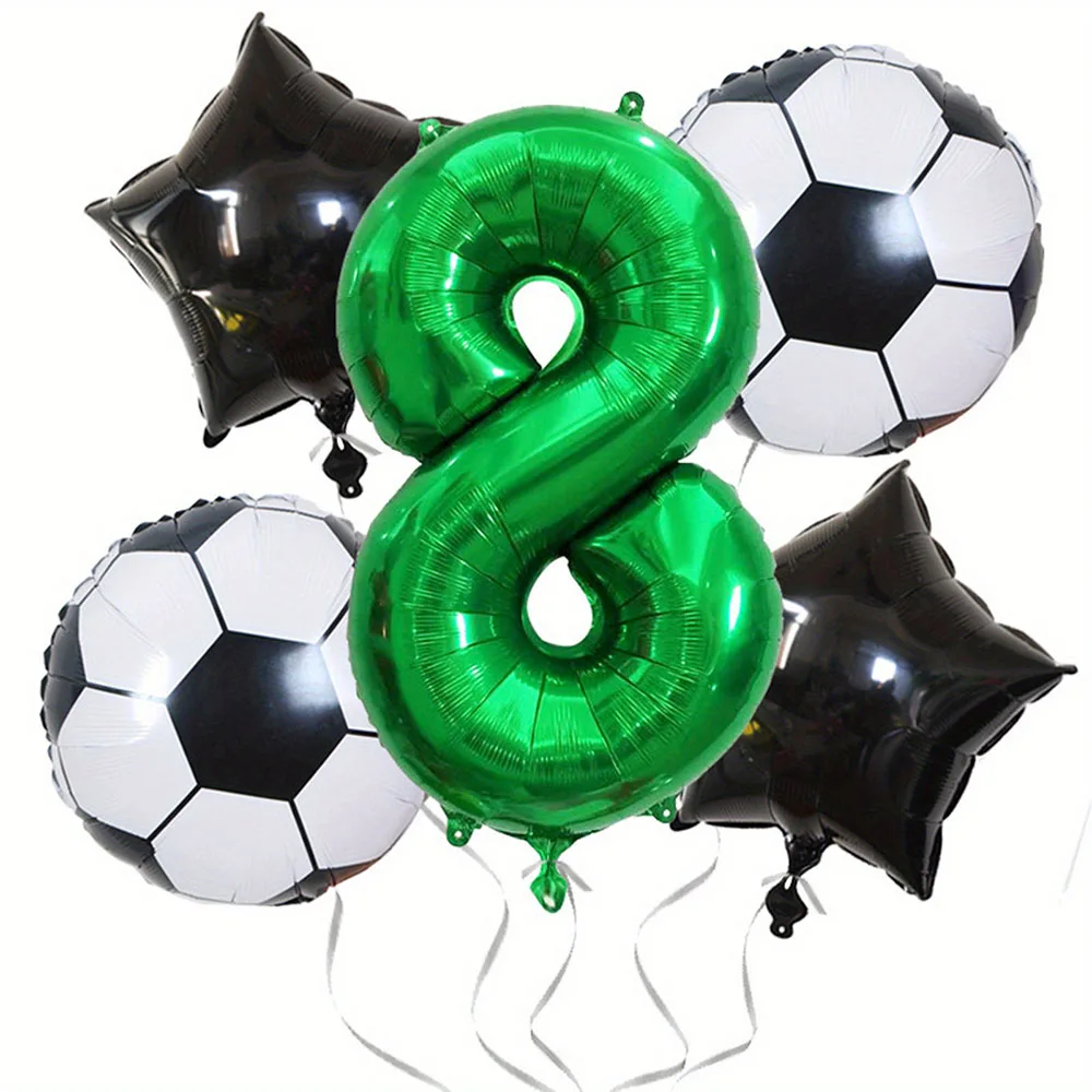 1 Set Fußball-Themen-Folienballons, Geburtstagsparty-Dekorationen für Kinder und Jungen, 32 Zoll grüner Zahlenball, Fußball-Sportzubehör