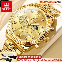 OLEVS Men's Quartz Watch Luxury Brand Diamond Watch Fashion Business Multi functional Lunar PhaseWaterproof Watch Reloj Hombre