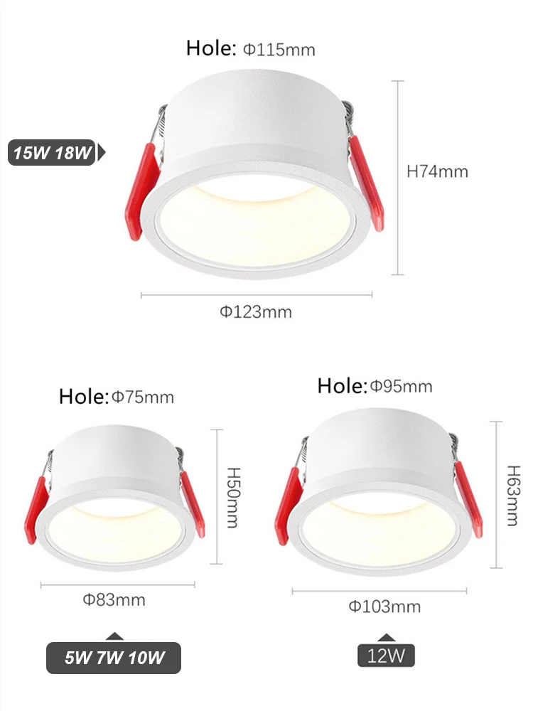 Led Downlight Recessed Ceiling Lamp Spotlight Aluminum Led COB Light 5W7W10W12W15W18W AC110V 220V Home Office Store