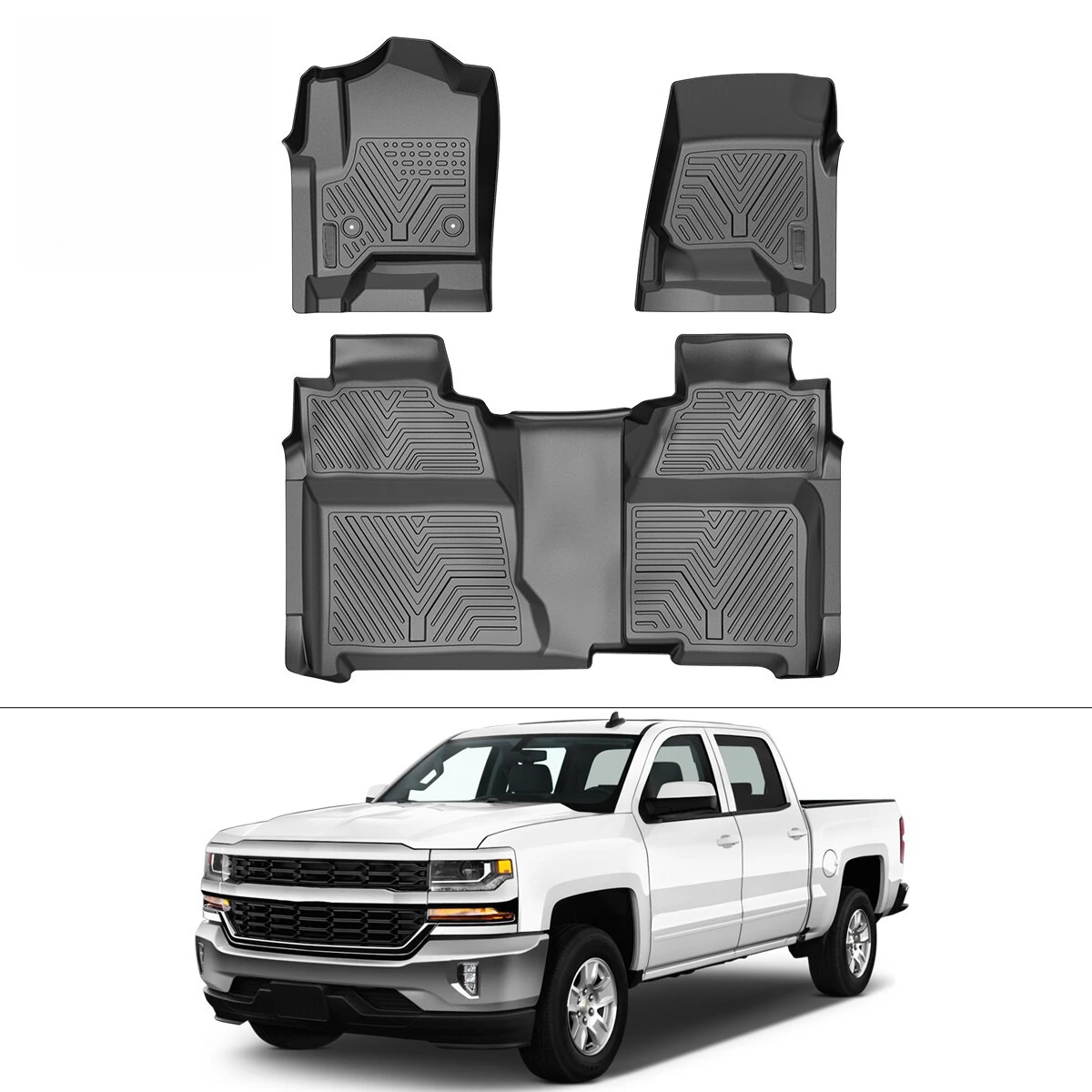 

Floor Mats for 2014-2018 Sierra Silverado 1500 Crew Cab All Weather TPE 3D Liner