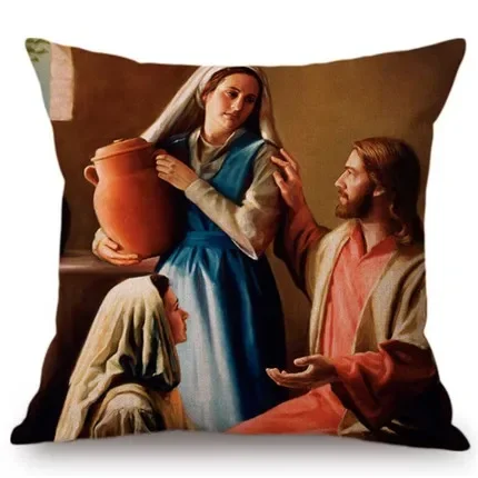 Jesus Christ Portrait Christian Art Cotton Linen Cushion Cover Car Decoration Oil Painting Home Pillowcase