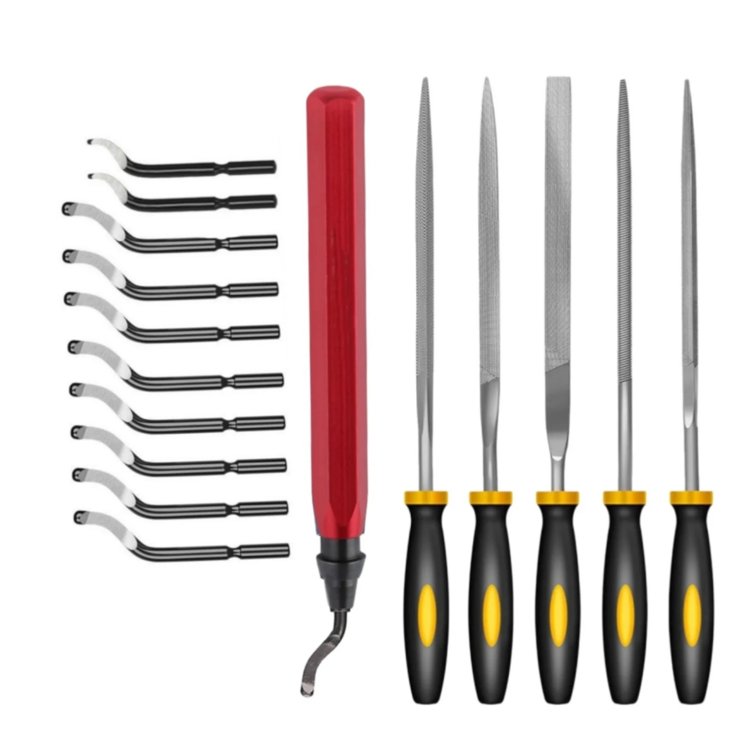 Deburring Tool Set with 11Pcs High Speed Steel Blades 5Pcs Needle File for 3D Printed Edges Resin Copper Plastic PVC Pipes