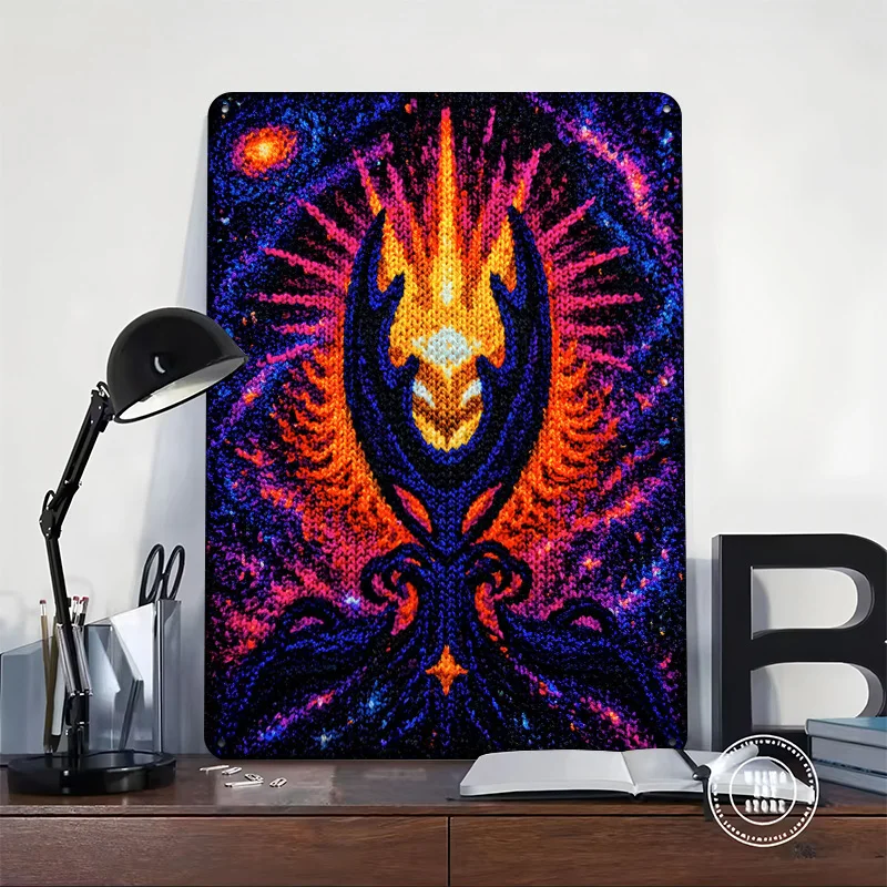 Cosmic Being With Fiery Aura 3D Printed Texture Poster Personalized Wall Art Retro Metal Tin Signs for Vintage Decoration Gaming