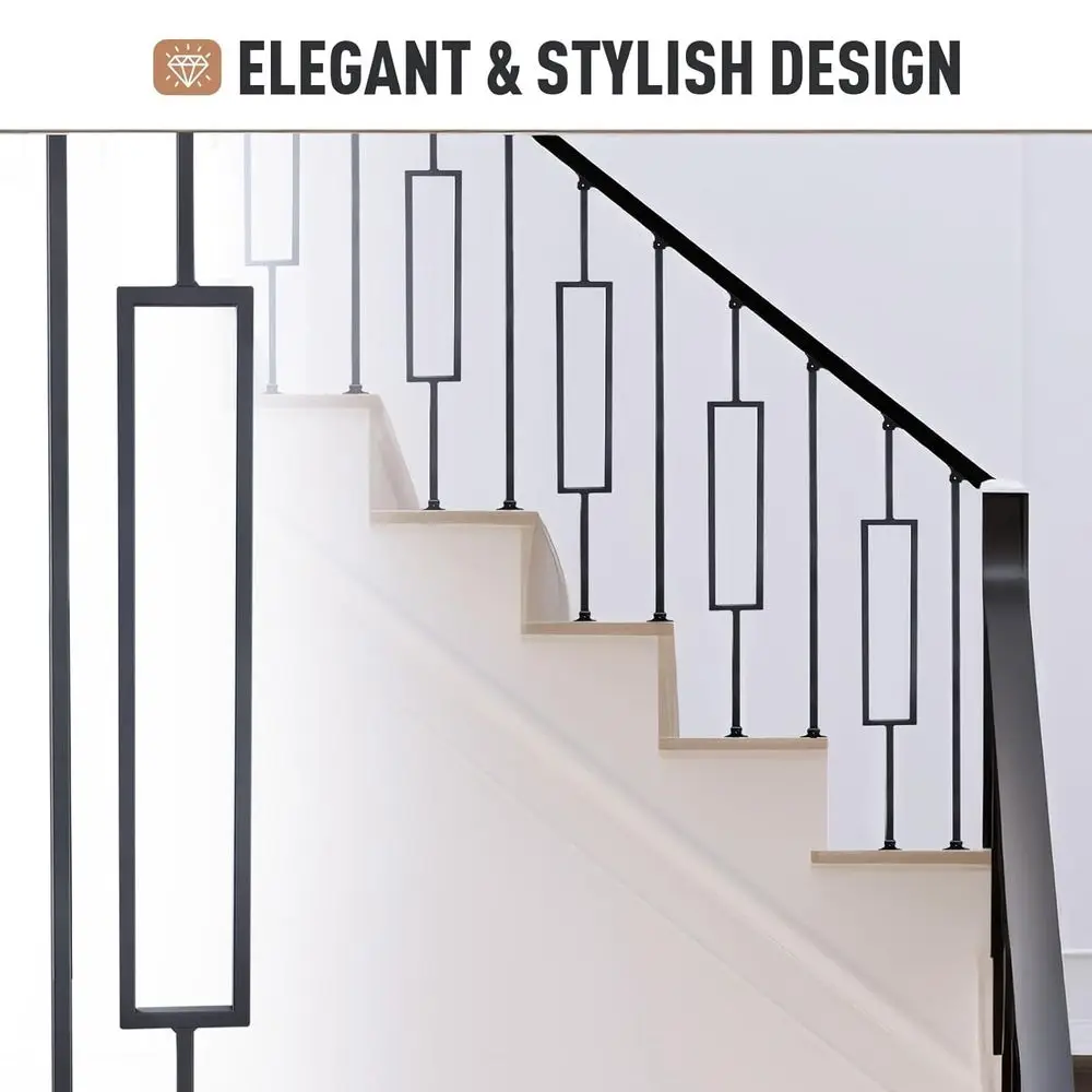 10 عبوات من درابزينات الدرج الحديدية المربعة المجوفة مقاس 1/2 × 43.8 مع 20 حذاء دوار للاستخدام الداخلي