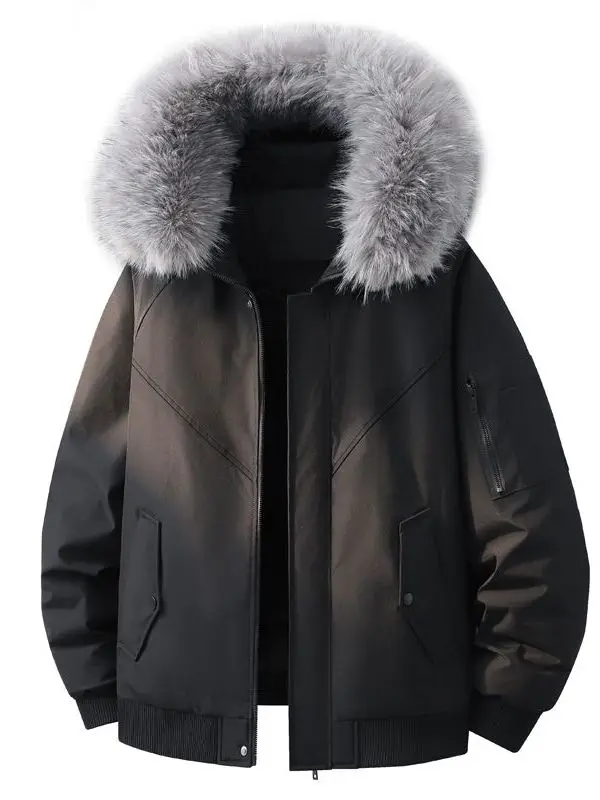 

Thiened American Sle Parka Coat with Fur Collar for Men Winter Warm Couple Outfit Loose Fit Polyester Fiber Jaet