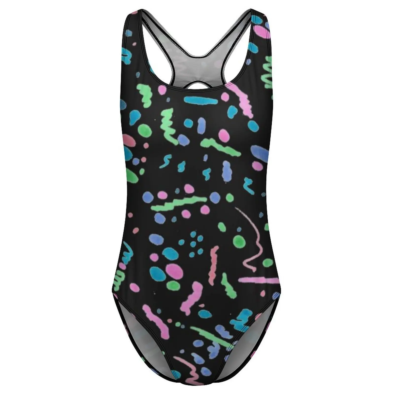 Vintage 80S Swimsuit Funky Splatter Graffiti Push Up Swimwear One-Piece Pool Monokini Bodysuit Sexy Design Beach Wear Plus Size