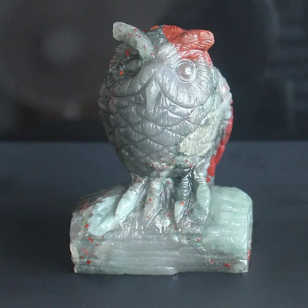 Handcrafted gemstone crystal blood stone owl Figurine Animal statue office study Home Decor view 2