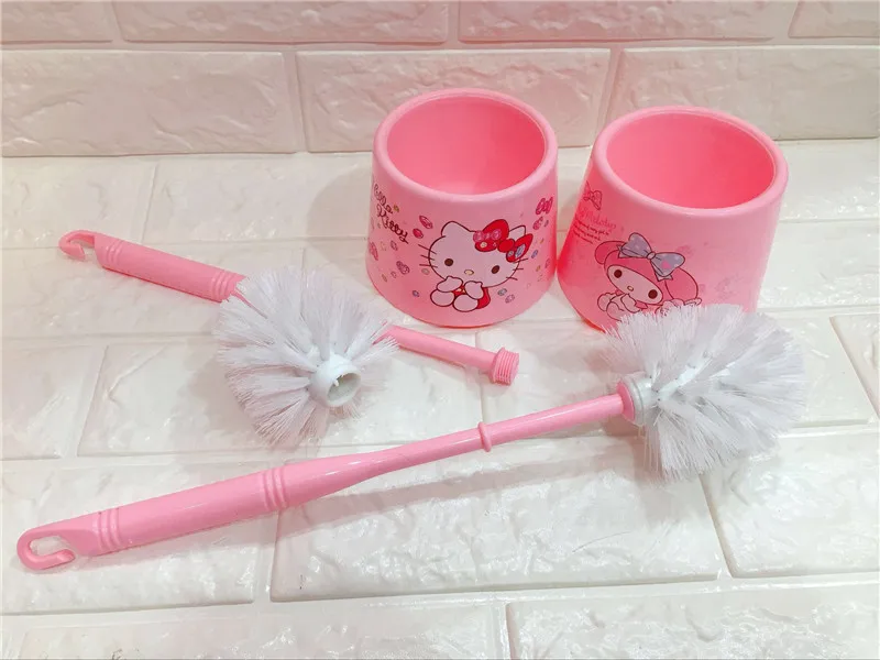 Kawaii Sanrioed My Melody Anime Cartoon Long Handle Toilet Brush with Base Toilet Cleaning Brush Bathroom Accesories Sets