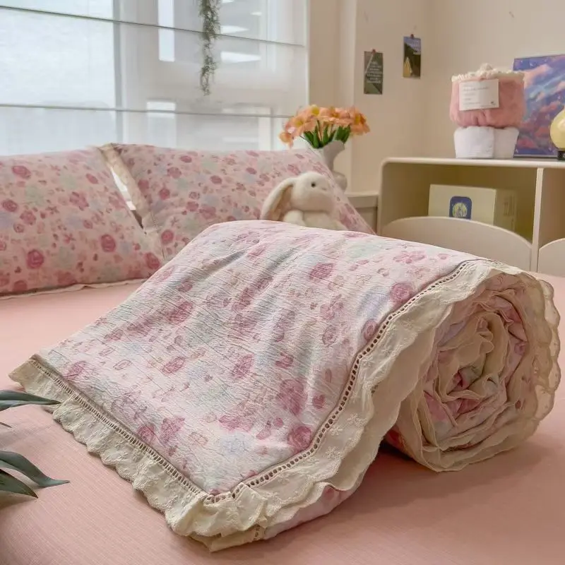 

Кружевное хлопковое одеяло, летнее марлевое одеяло, одно- и двуспальное одеяло, тонкое пододеяльник с цветочным принтом, двойное постельное белье размера «queen-size»