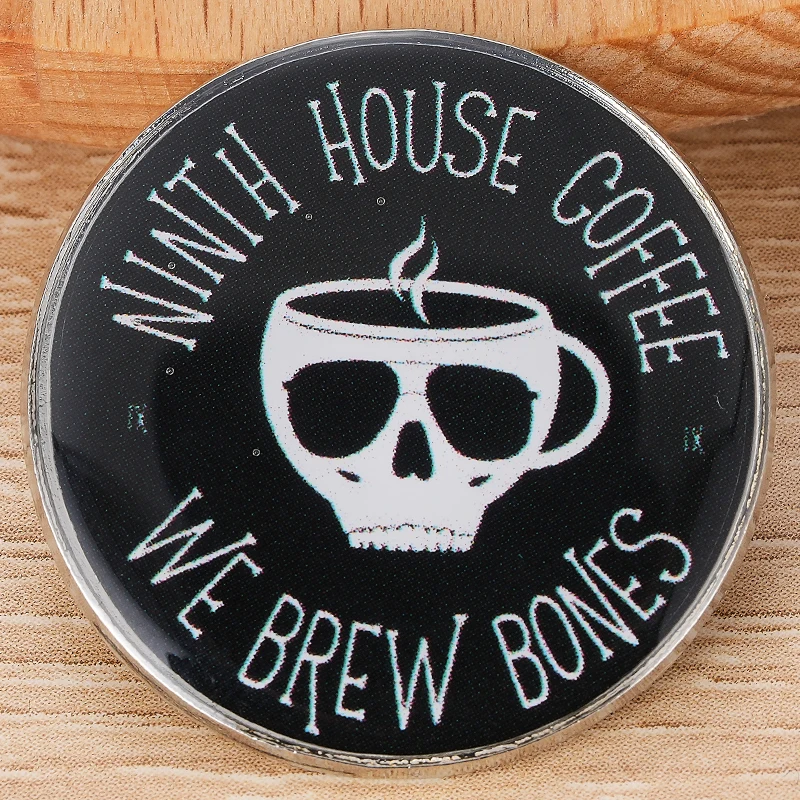 The Locked Tomb Ninth House Coffee We Brew Bones Skull Cup Brooch Decorative Badge