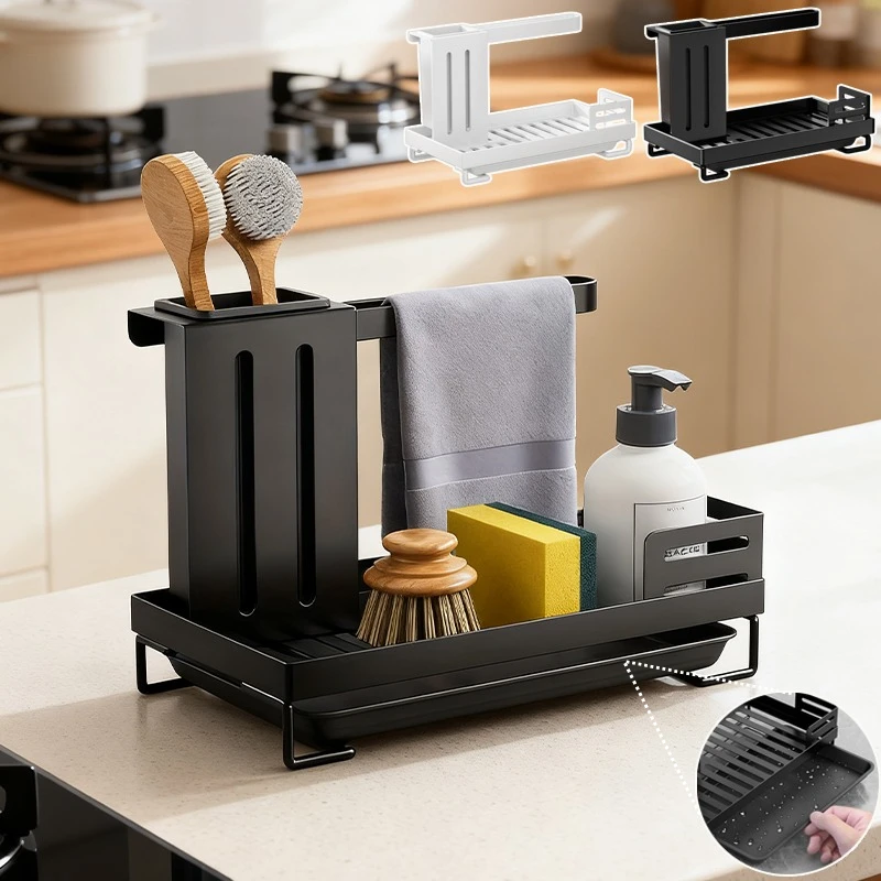 

Kitchen Storage Rack with Drain Tray Chopstick Holder No-Punch Space-Saving Countertop Dinnerware Organizer Especieros De Cocina