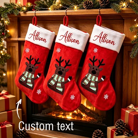 Customized Personalized Christmas Stocking Gift Bags, Fireplace Hangings, Christmas Decoration Gifts, Christmas Bows, Personalized Red Christmas Stockings, Family Christmas Decorations, Red Plush Christmas Stockings, Red Christmas Stockings, Personalized Name Stockings, Living Room Decorations, Gifts for Him