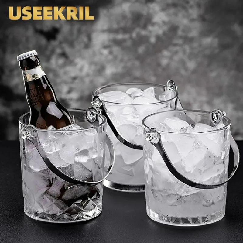 Portable Glass Ice Buckets Ice Cube Storage Bucket Ice Wine Bucket Beer Ice Buckets Fruit Tea Bucket Bar Supplies Accessories