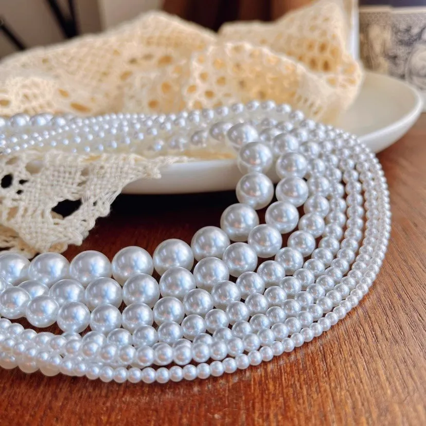 White Faux Pearl Necklace, Round Strong Luster Beads, Instagram Style Simple Fashion Versatile Layering Chain for Women