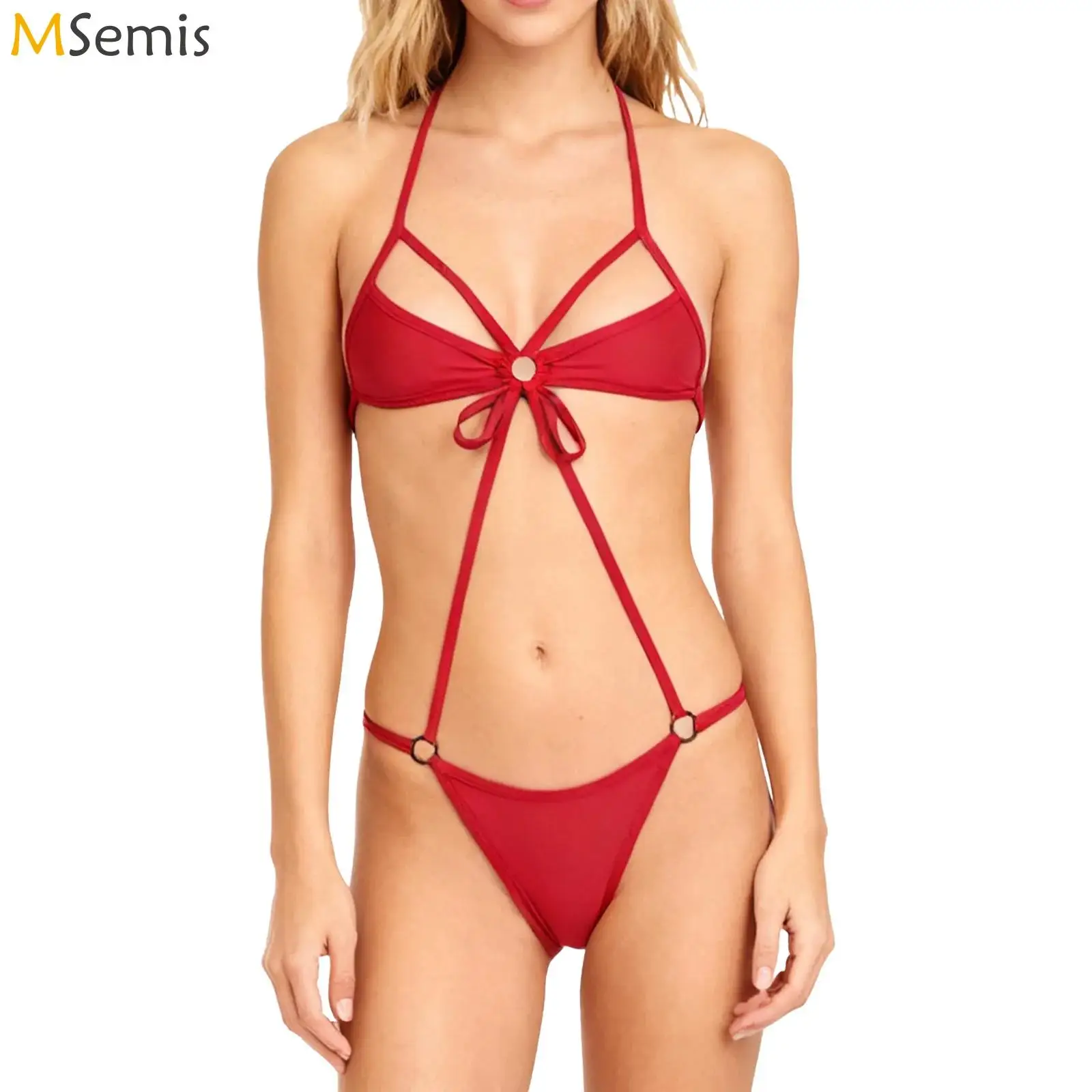 Costume da bagno donna micro bikini body scava fuori mini reggiseno halter backless T-back body costumi da bagno costume intero