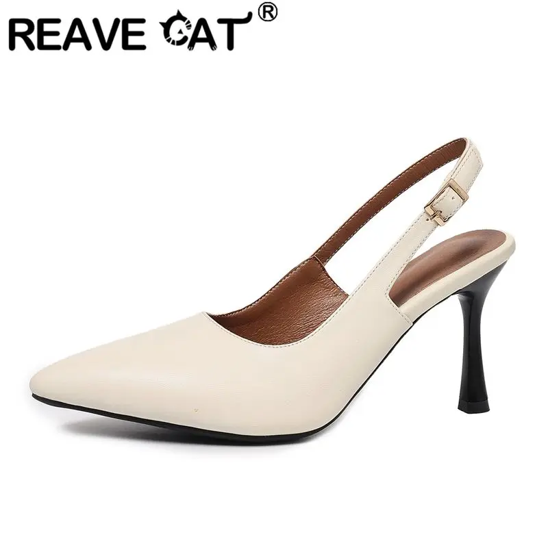 

Женские босоножки REAVE CAT коричневые, с острым носком, на тонком высоком каблуке 8 см, с ремешком на задней части, мягкие, сексуальные, для свиданий и вечеринок, большие размеры 43, 44, 45