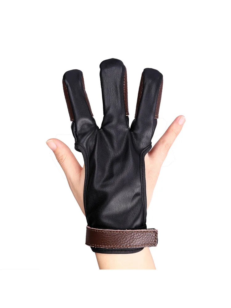 Boogschiethandschoenen en boogontgrendelingshandschoenen PU-leer en koeienhuid 3-vingerbeschermer S-XL voor heren Dames Kind Jeugd Boogschieten - afbeelding 2