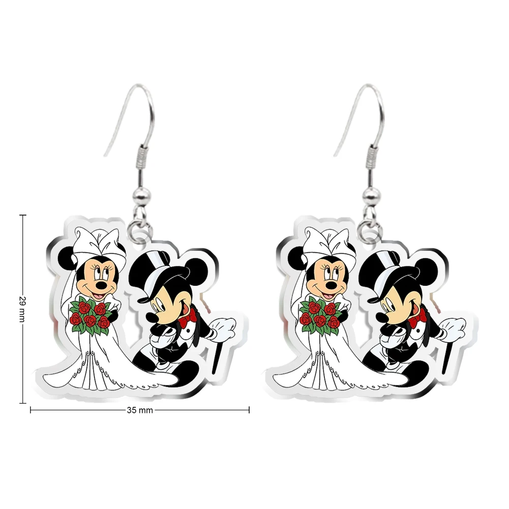 Disney mickey minnie vestido de casamento engraçado pingente brinco bonito design brincos gancho feminino menina jóias acessórios presente festa