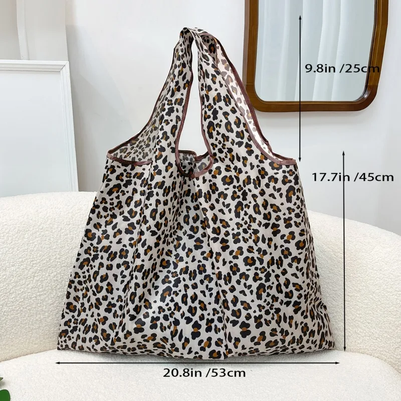 Leopard Folding Tote Shopping Bag Print Flower Supermarket Handbag Light Waterproof Vegetable Bag Travel Storage Bag Handbag