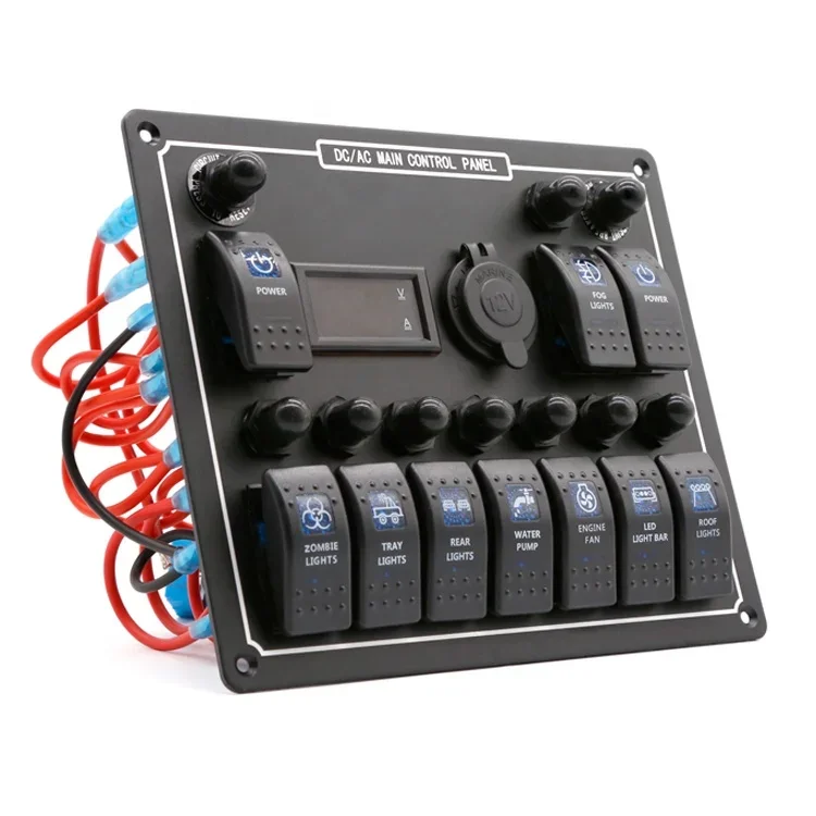 Factory supply Marine DC/AC Main control panel with 10 gang rocker switch for marine boat car