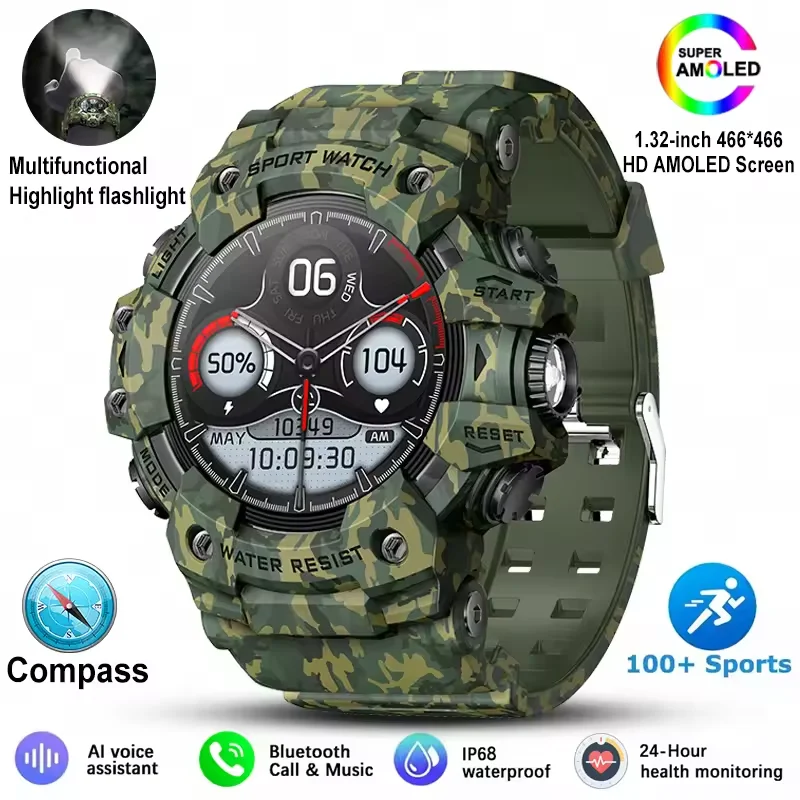 

LC21 Outdoor Sports Smart Watch Men Women With LED Flashlight Compass SOS Fitness Monitor BT Calls IP68 Waterproof Smartwatch