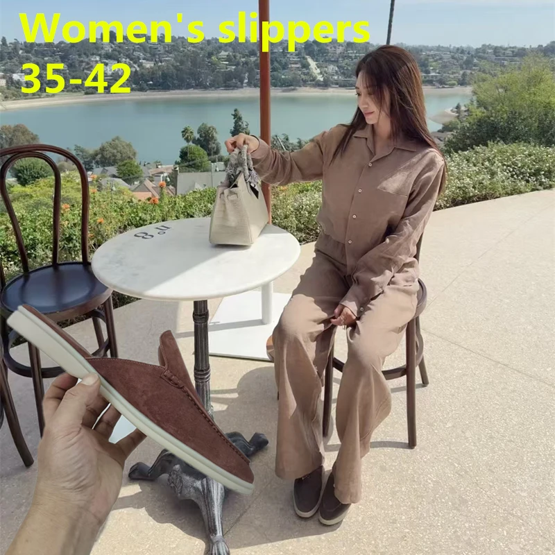 summer Mule shoes  Sheepskin Suede sandals  Colorful Loafers Casual  All Real Leather Walking women's shoes slippers