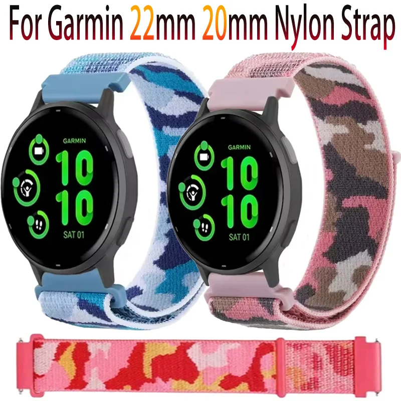 20/22mm Nylon Loop Band For Garmin Forerunner 55 165 965 265 255 Camouflage Bracelet For Garmin Venu 3 2/Active 5/Vivoactive 5 4