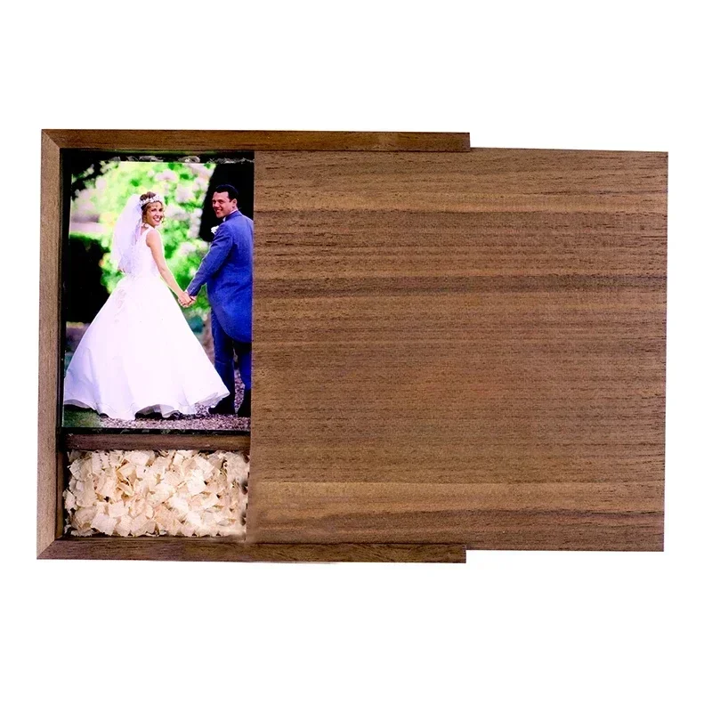 1PCS Walnut Maple Wood Storage Box Photography Wedding Gift Album Jewelry USB Box Natural Unfinished Wooden Case 16.9X16.9X3.5cm