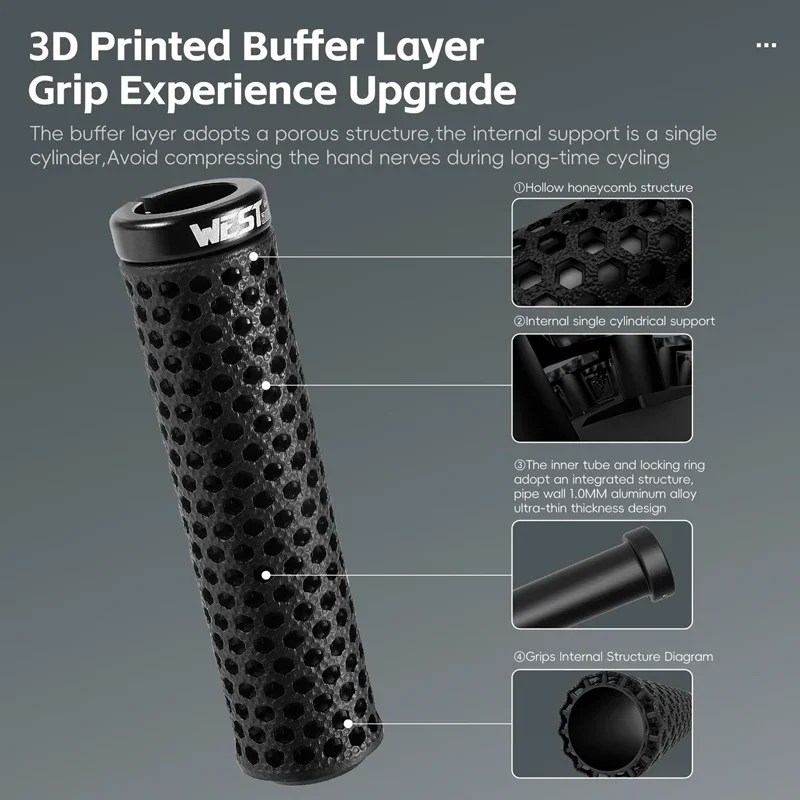 

WEST BIKING Bicycle Grips 3D Printed MTB Bike Handlebar Grips Shock Absorbing Locking Handlebar Grip Non-slip Cycling Accessori