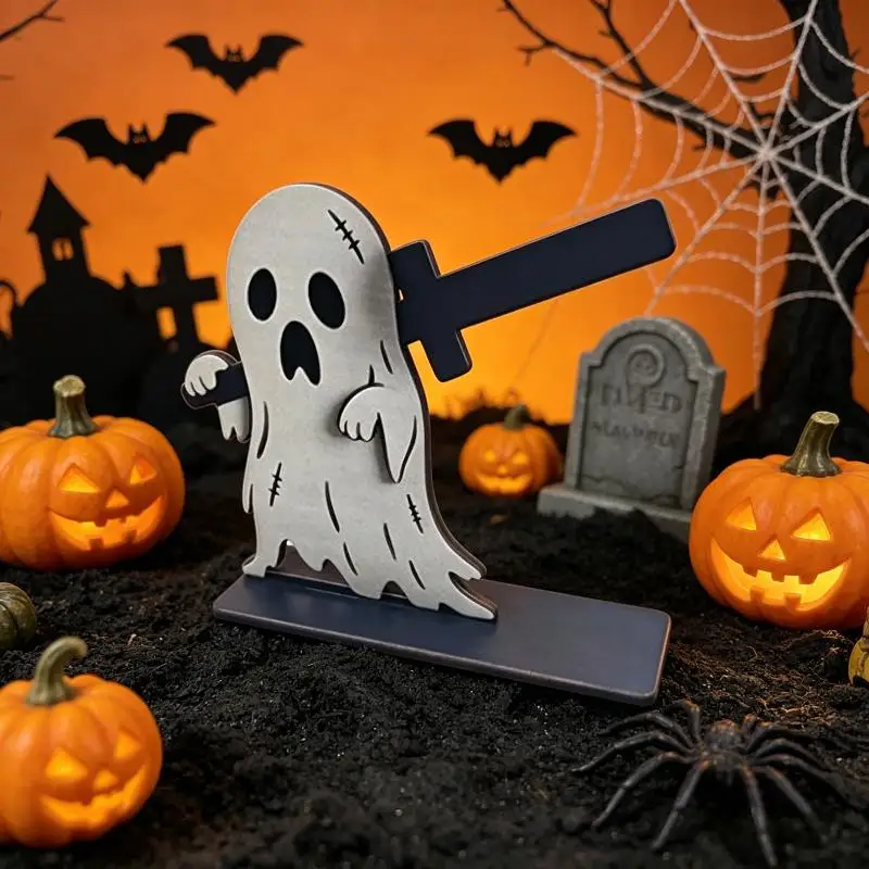 Wooden Grim Reaper Skeleton Decor Funny Cartoon Ornaments For Halloween Home Tabletop Decor