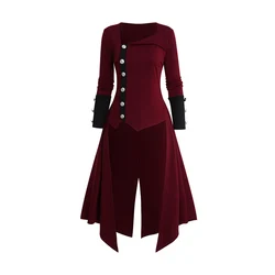 Dressfo 2024 Womens Red Coat Tops Asymmetric Turn-down Collar Full Buttons Two Tone High Low Coat Fall Winter Coats
