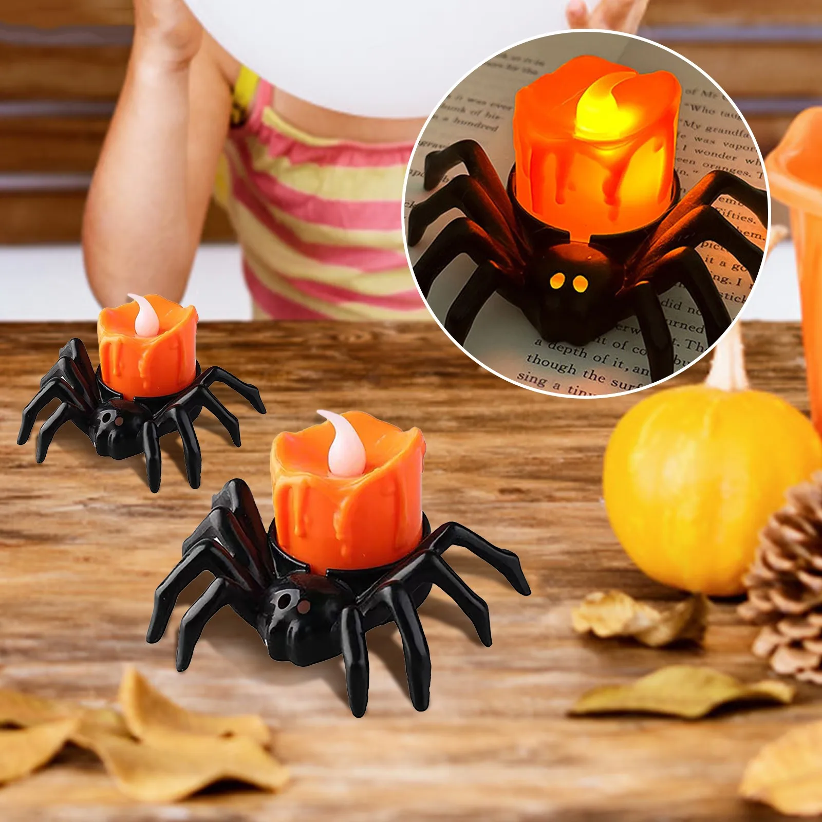 Halloween New Spider Candle Lamp Decor Led Electronic Luminous Decorative Atmosphere Lamp Desktop Small Ornaments Velas