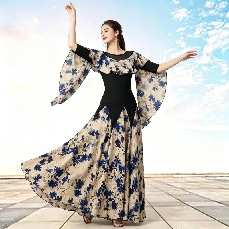 

Latin Dance Dress Women Swing Full Skirt Outfit Modern Square Dance Wear Lightweight Summer Performance Practice Daily Costume